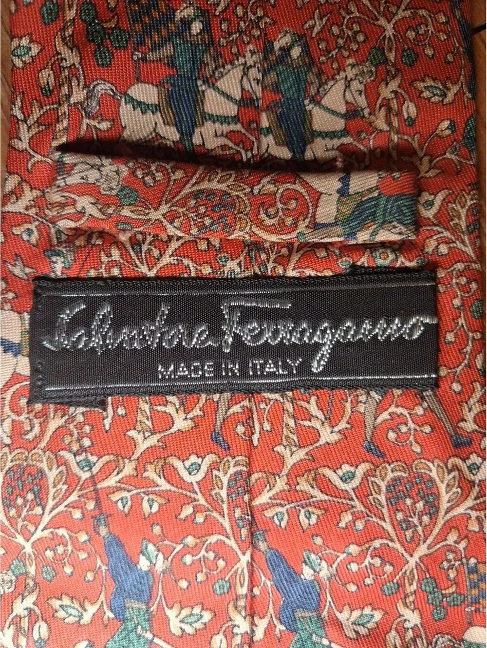 Salvatore Ferragamo Silk Tie Red Horseman Made in Italy